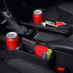 Car organizer with drinks and items on a car seat
