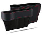 Black car organizer with red stitching on a white background